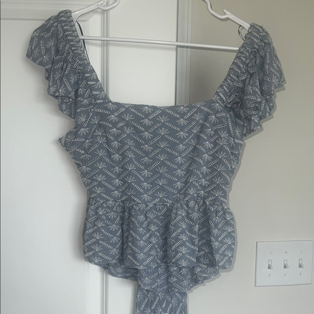 Blue Patterned Women's Top w/ Open Back tie